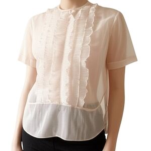 VINTAGE Sheer Organza Ruffled Tuxedo Blouse